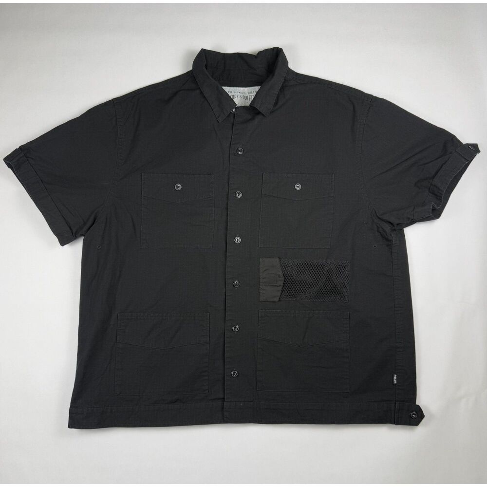Poler Short Sleeve Cargo Button Down Shirt Fishing Mesh Pocket Medium